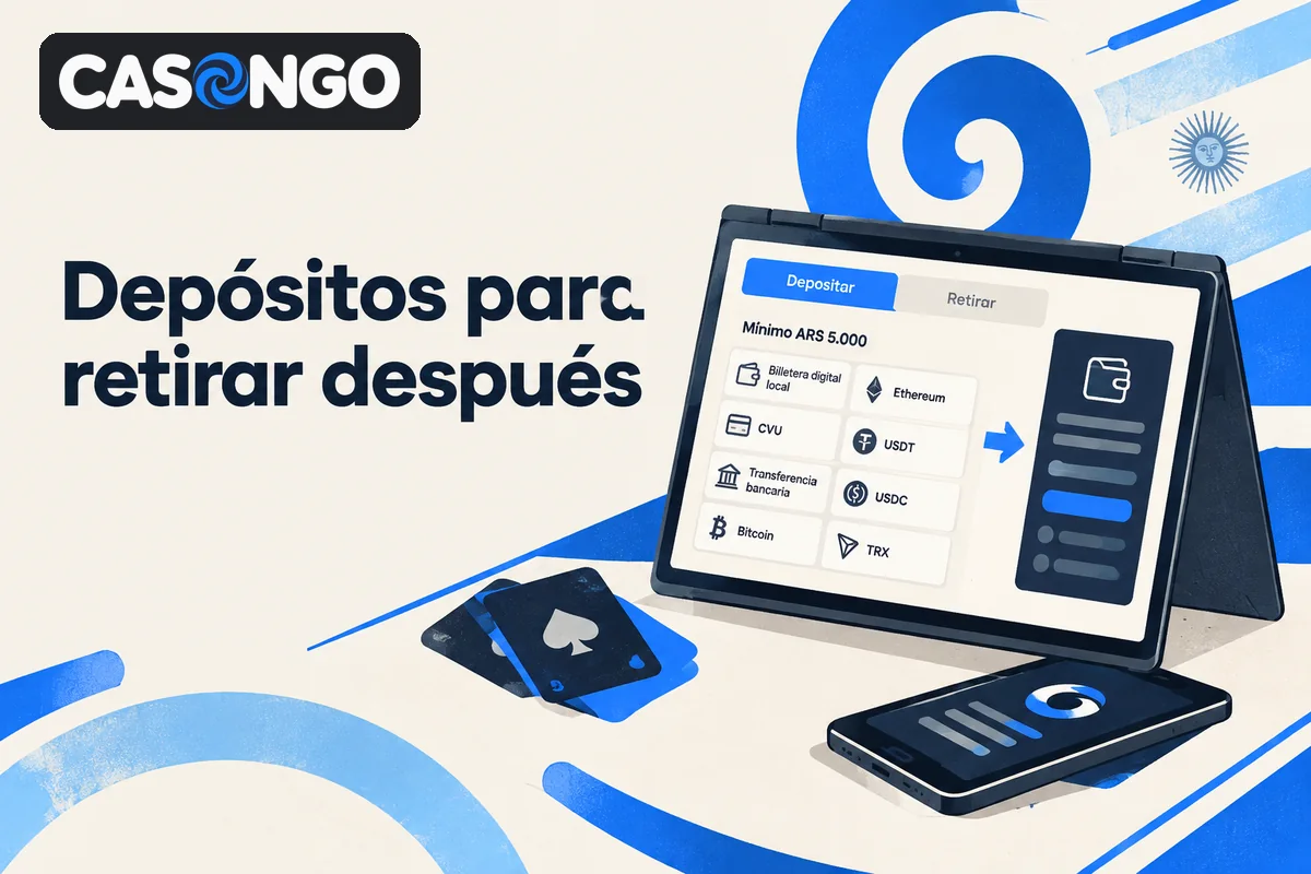 Pantalla de depósitos con mínimo y pestaña separada para retiros.